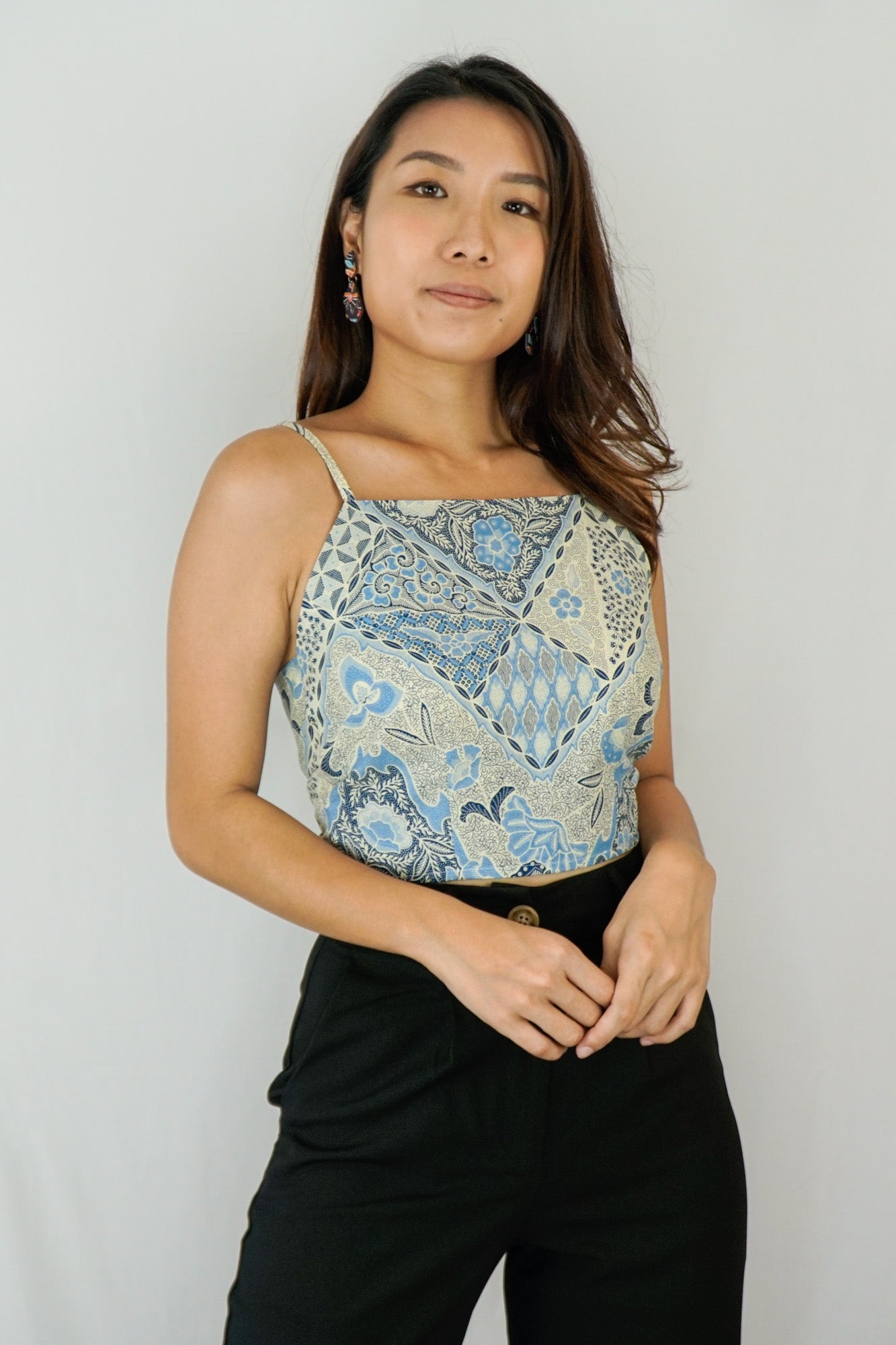 Ribbon Tie-Back Top in Porcelain Blue - MAKERLYSG