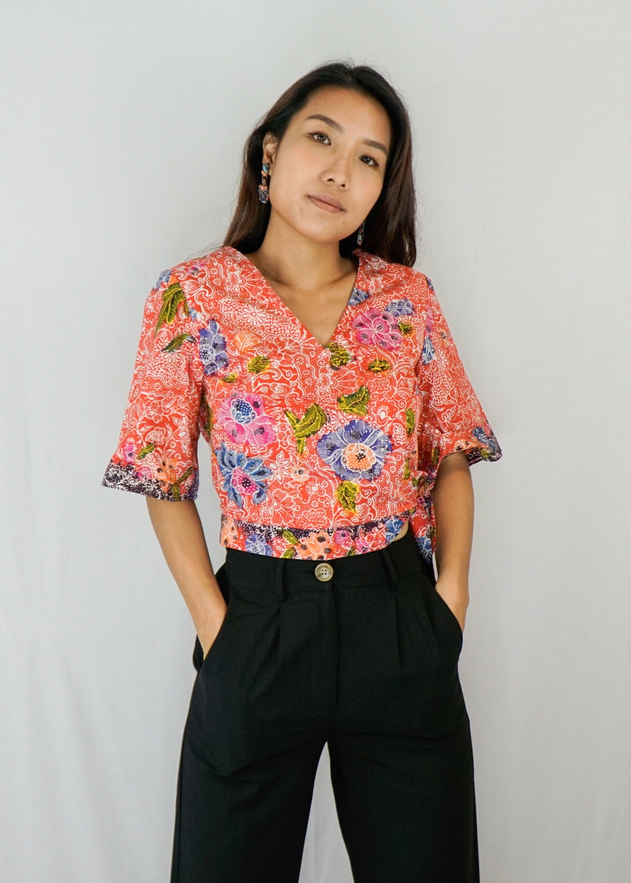 Tracy Flare Sleeves Top in Hand Drawn Blumen