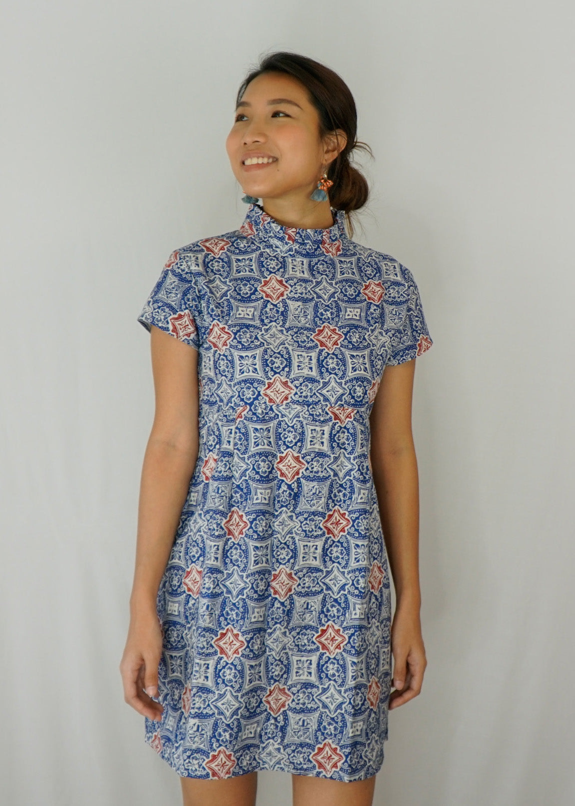Lily Pleated Collar Mini Dress in Blue Porcelain