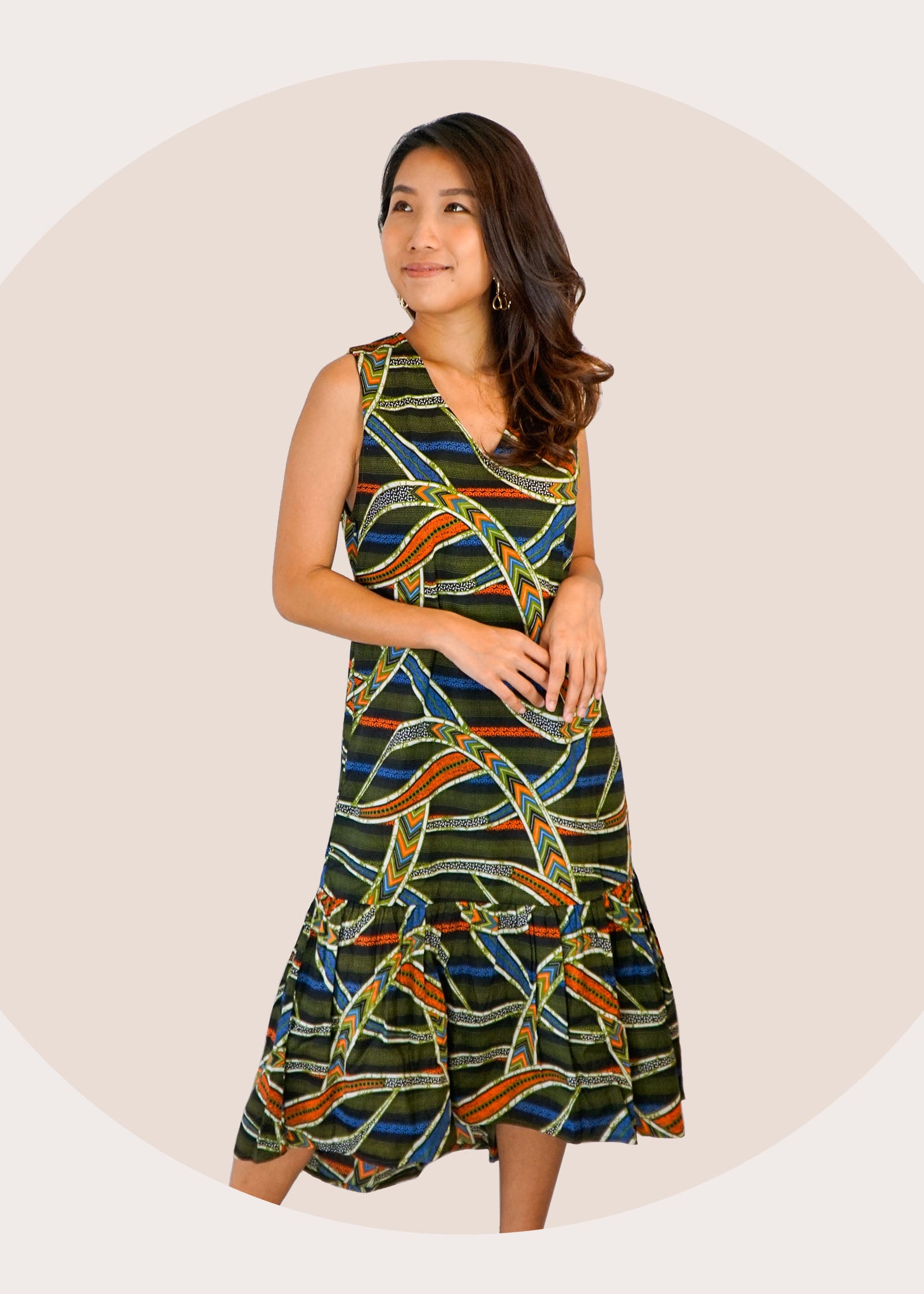 Cindy Ruffle Batik Dress in Slices