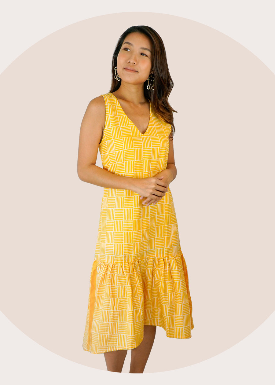 Cindy Ruffle Batik Dress in Yellow