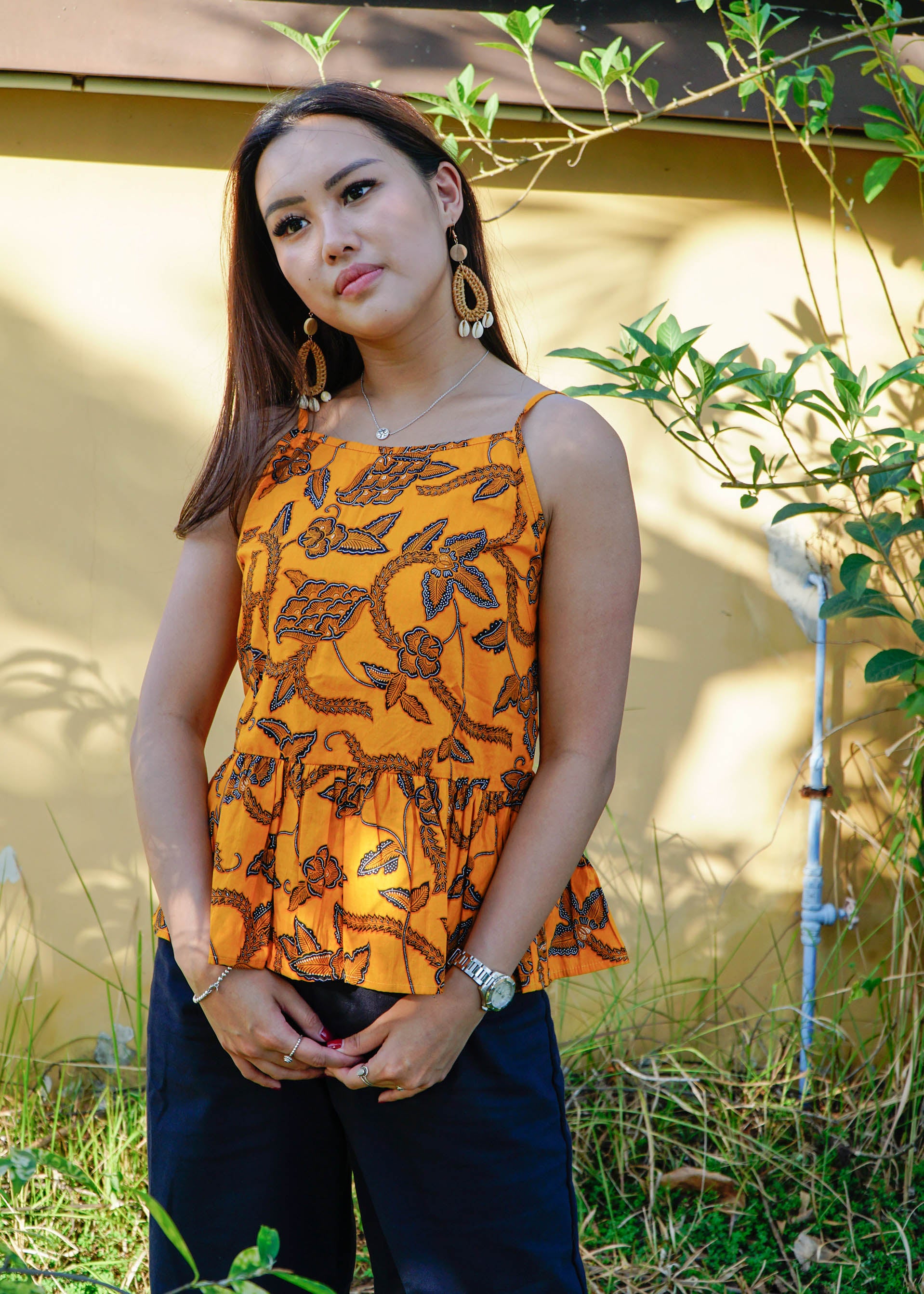 mustard ruffle top