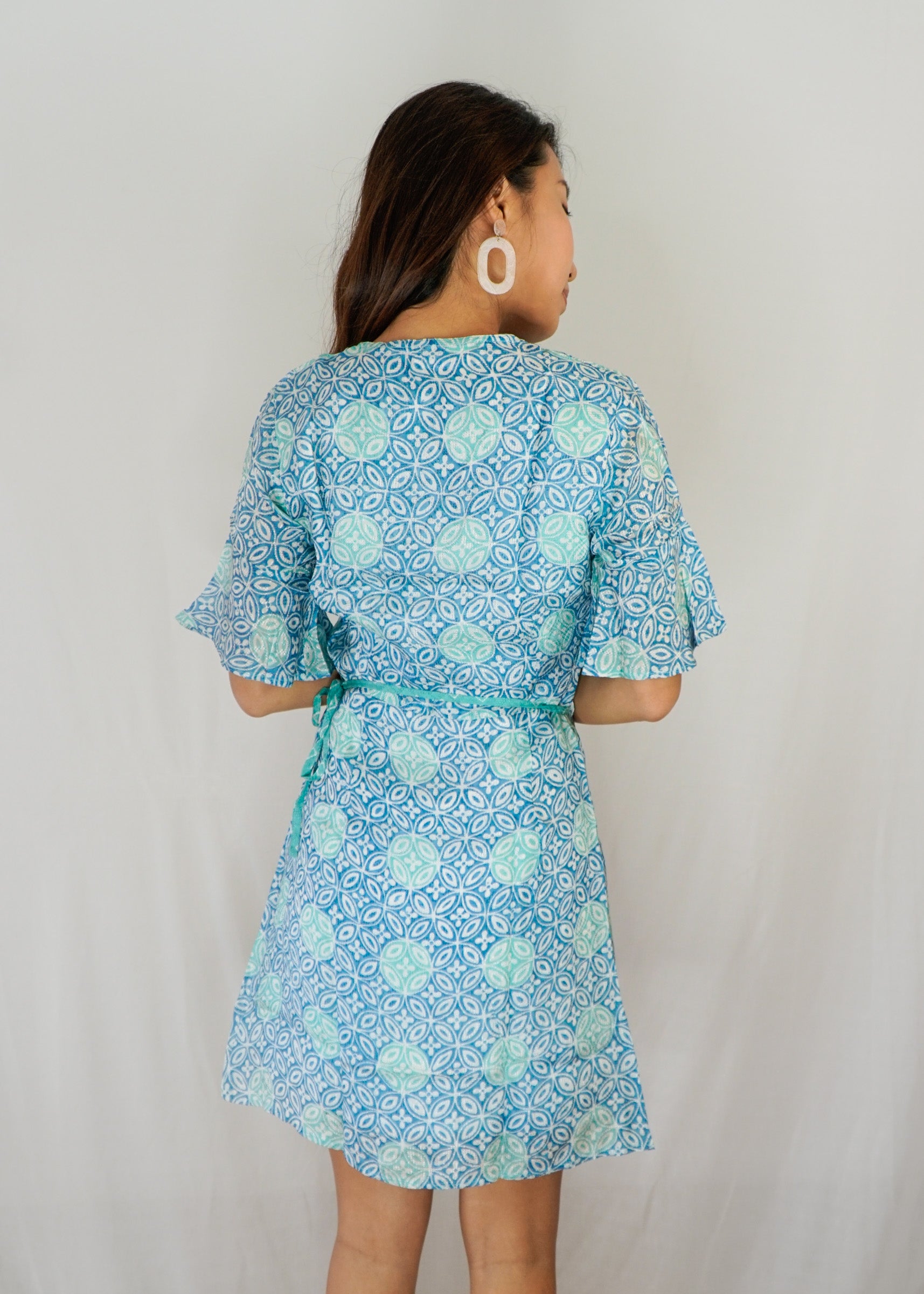Magnolia Batik Wrap Dress in Turquoise Kawung